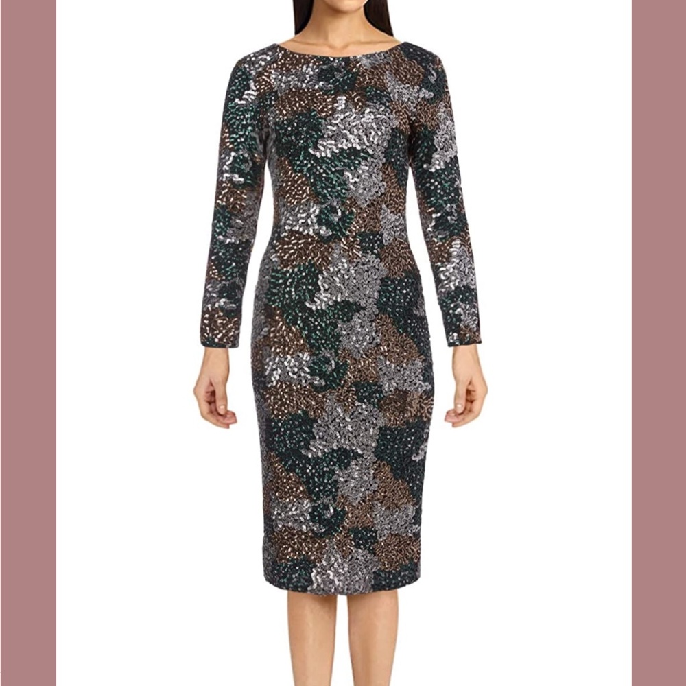 NEW Dress the Population‎ [ XL ] Emery Long Sleeve Sequin Cocktail Dress